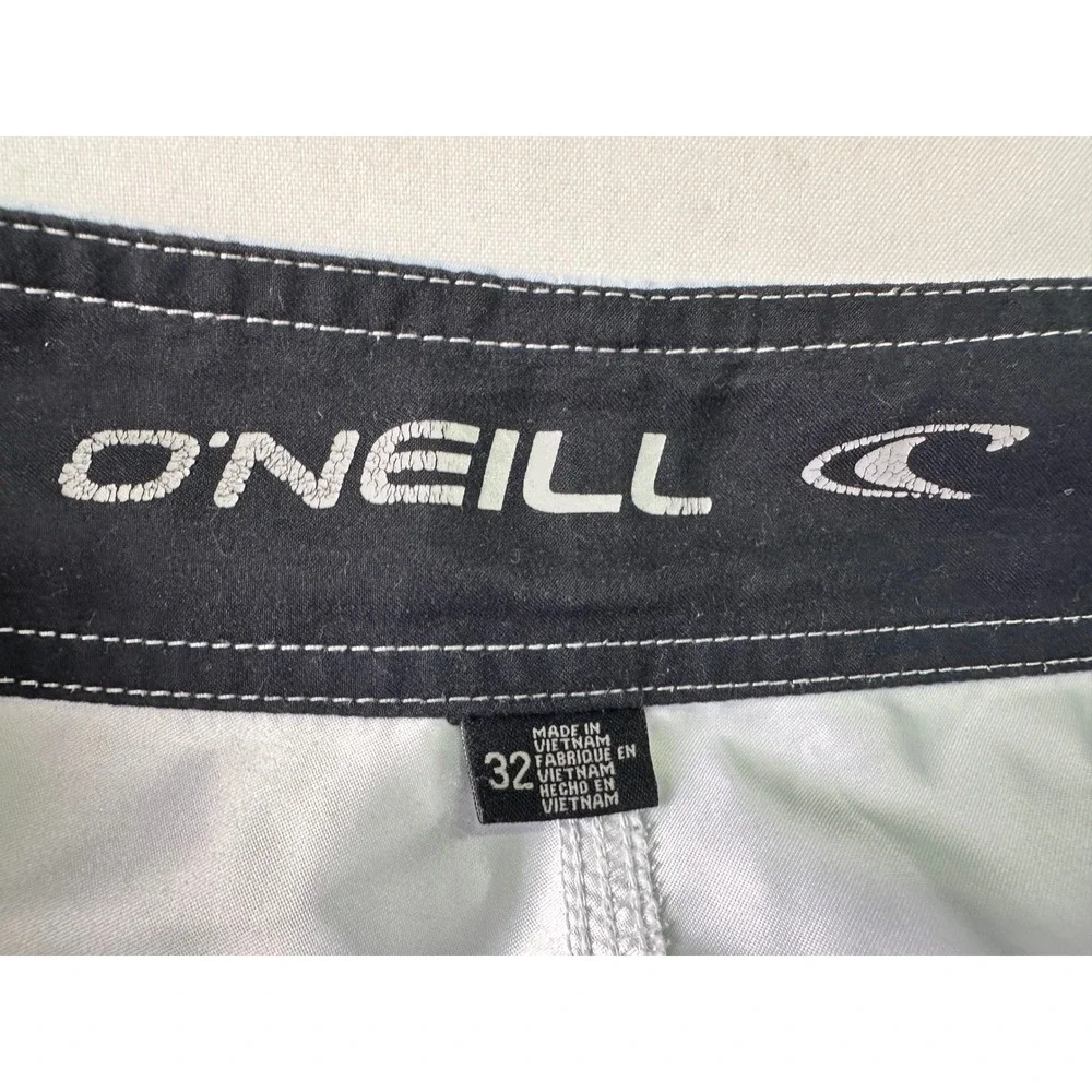 O'Neill Mens Sz 32 Board Shorts Blue White Striped Surf Swim Trunks Cargo Pocket